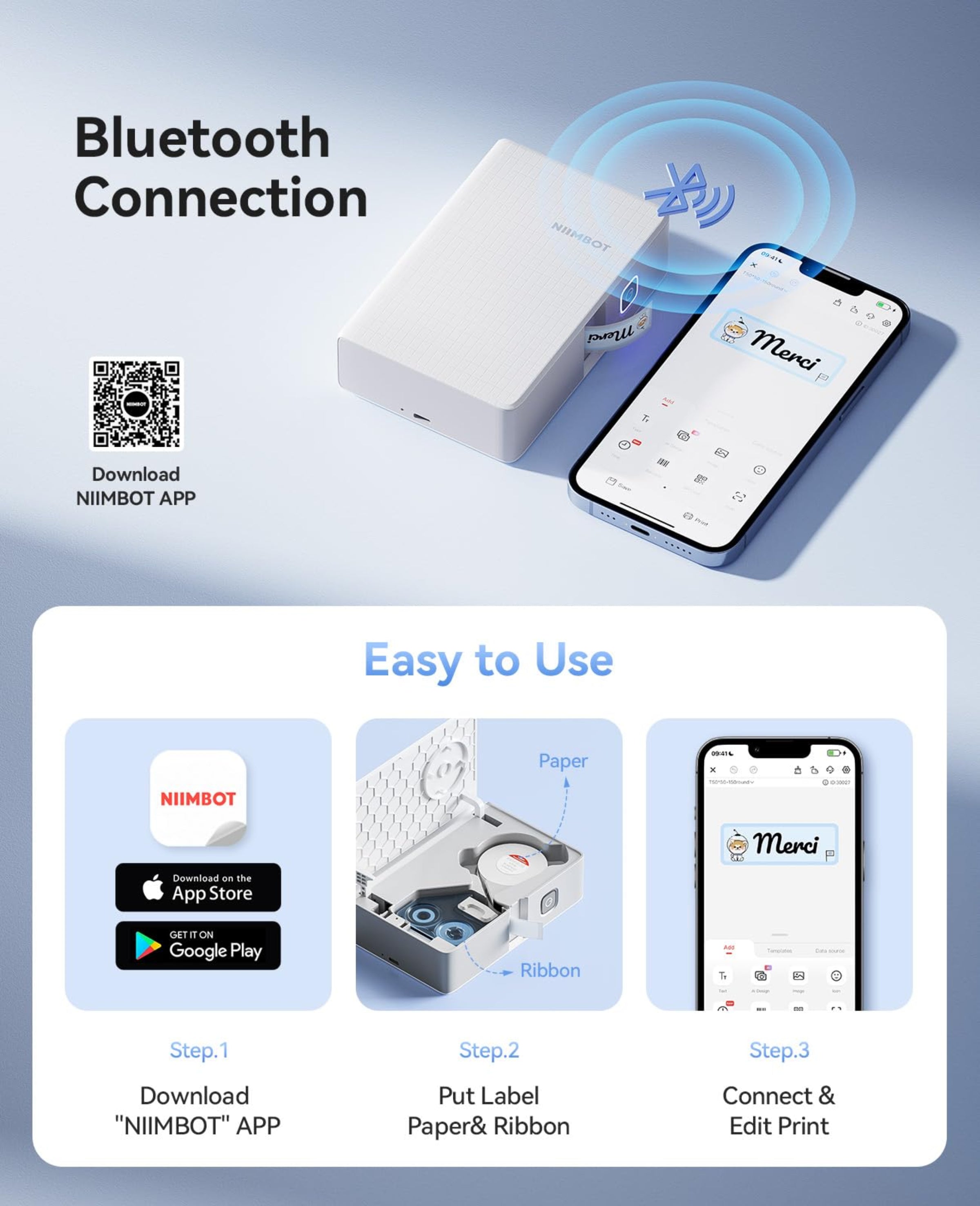NB806-IRONKIT - NIIMBOT - N1 IRON ON LABEL KIT - BLUETOOTH THERMAL TRANSFER LABEL PRINTER INCL FREE STANDARD WHITE LABEL & BLACK CARTRIDGE (14X50MM) & WHITE IRON ON LABEL (14X40MM)