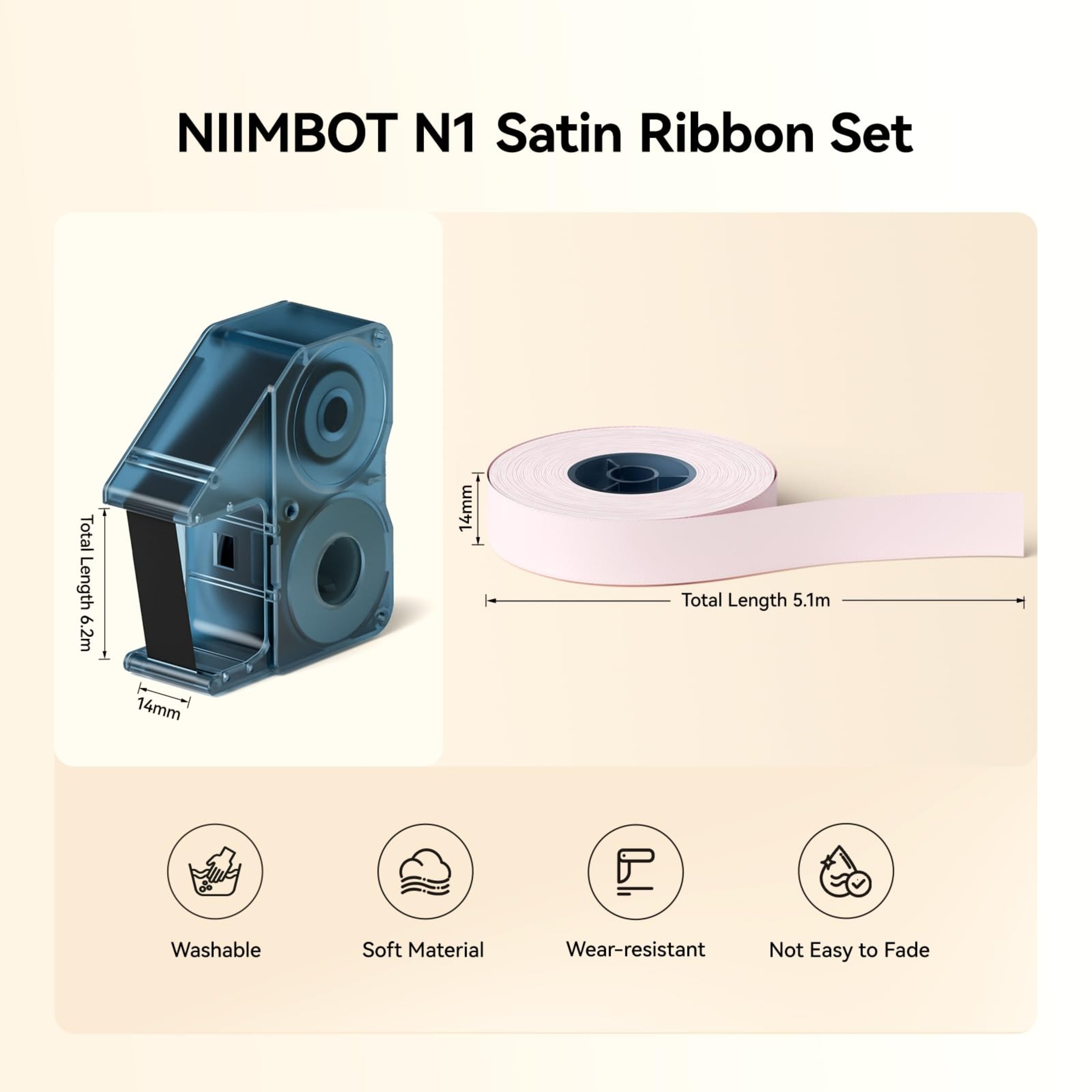NB624 - NIIMBOT - N1 - BLUETOOTH SATIN RIBBON & LABEL PRINTER KIT INCL BOTH SETS - BEIGE