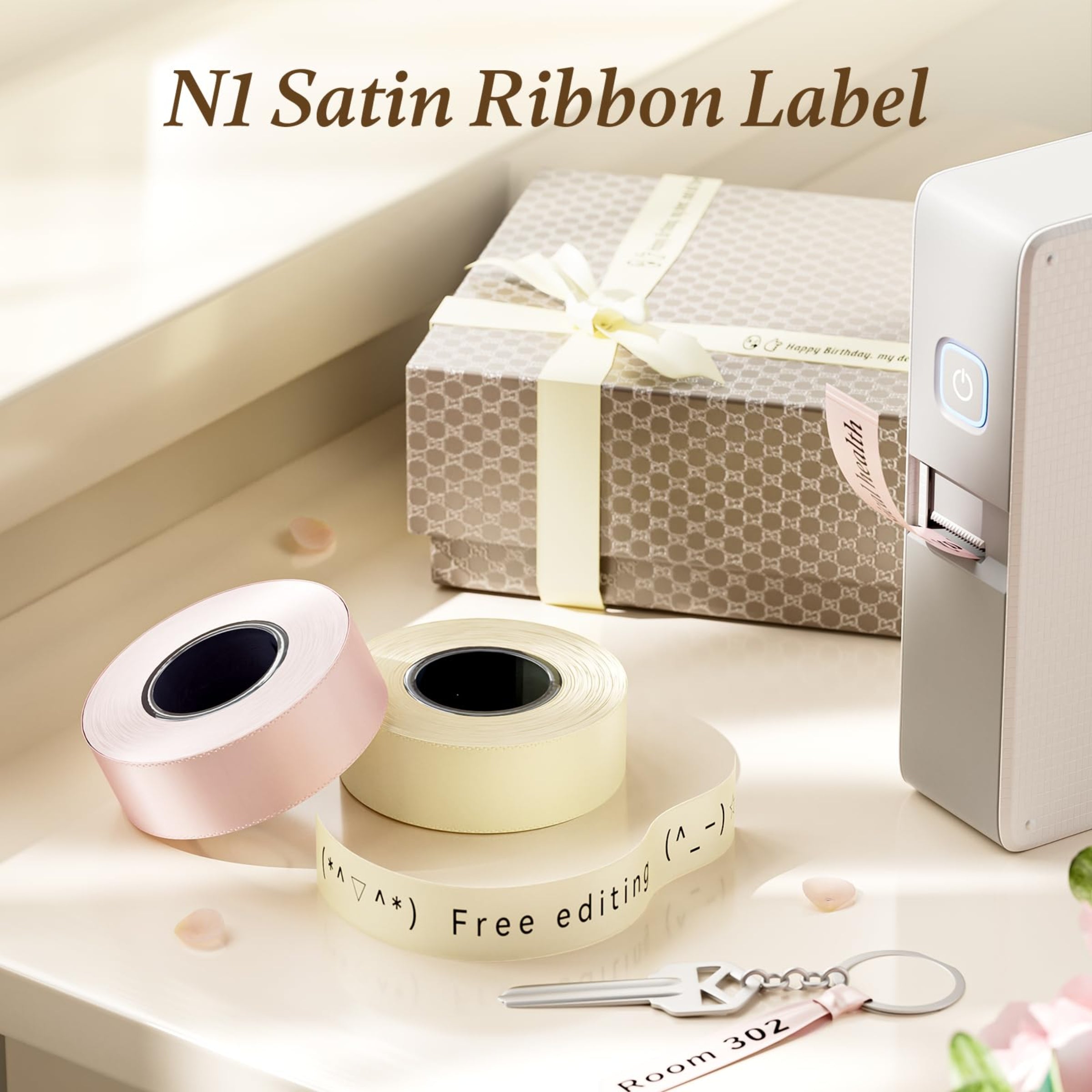NB624 - NIIMBOT - N1 - BLUETOOTH SATIN RIBBON & LABEL PRINTER KIT INCL BOTH SETS - BEIGE