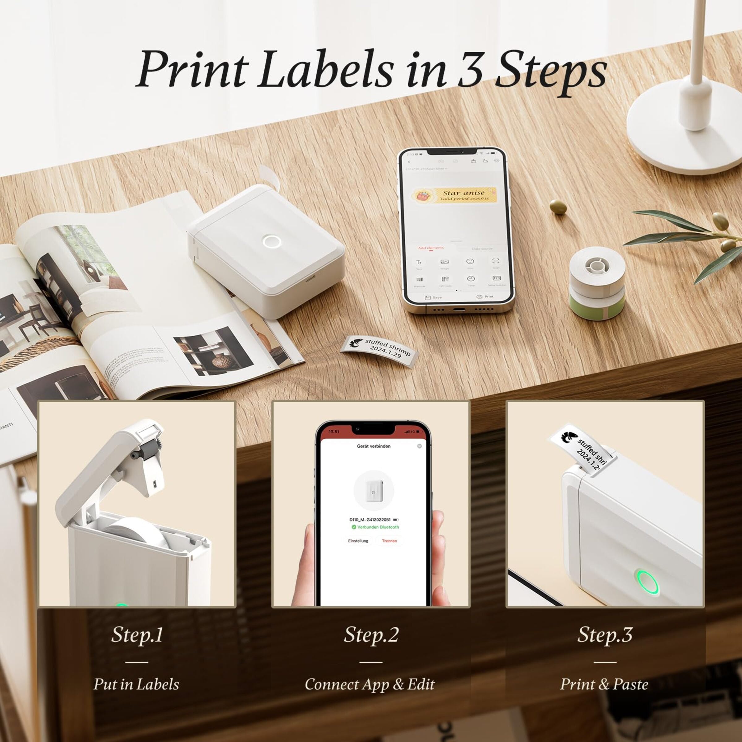 NB524 - Niimbot - D110-M - Portable Bluetooth Label Printer Incl Free Label Roll (12x40mm)