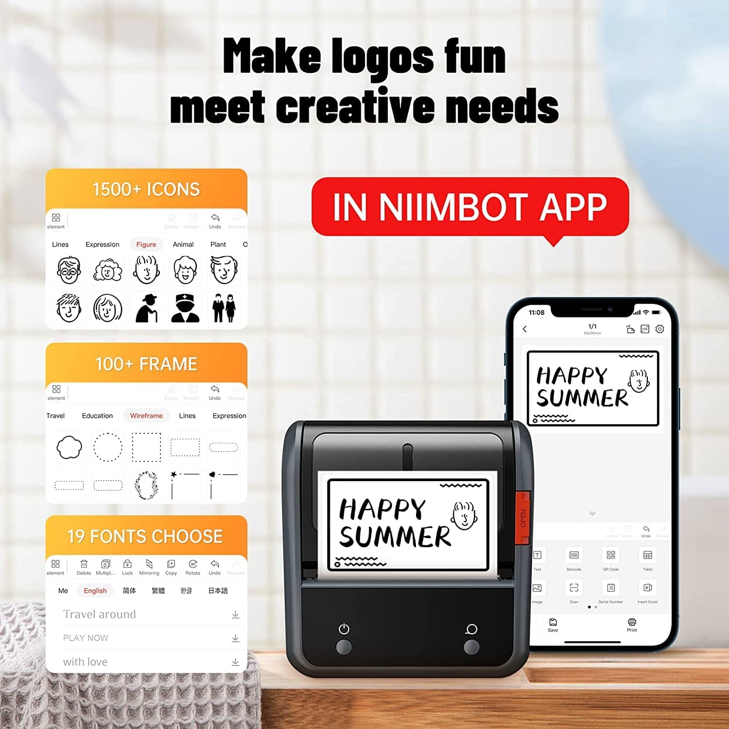 NB119 - NIIMBOT - B3S - DRAAGBARE TERMIESE ETIKET BLUETOOTH-DRUKKER INSLUITEND GRATIS ETIKET (70*40MM - WIT)