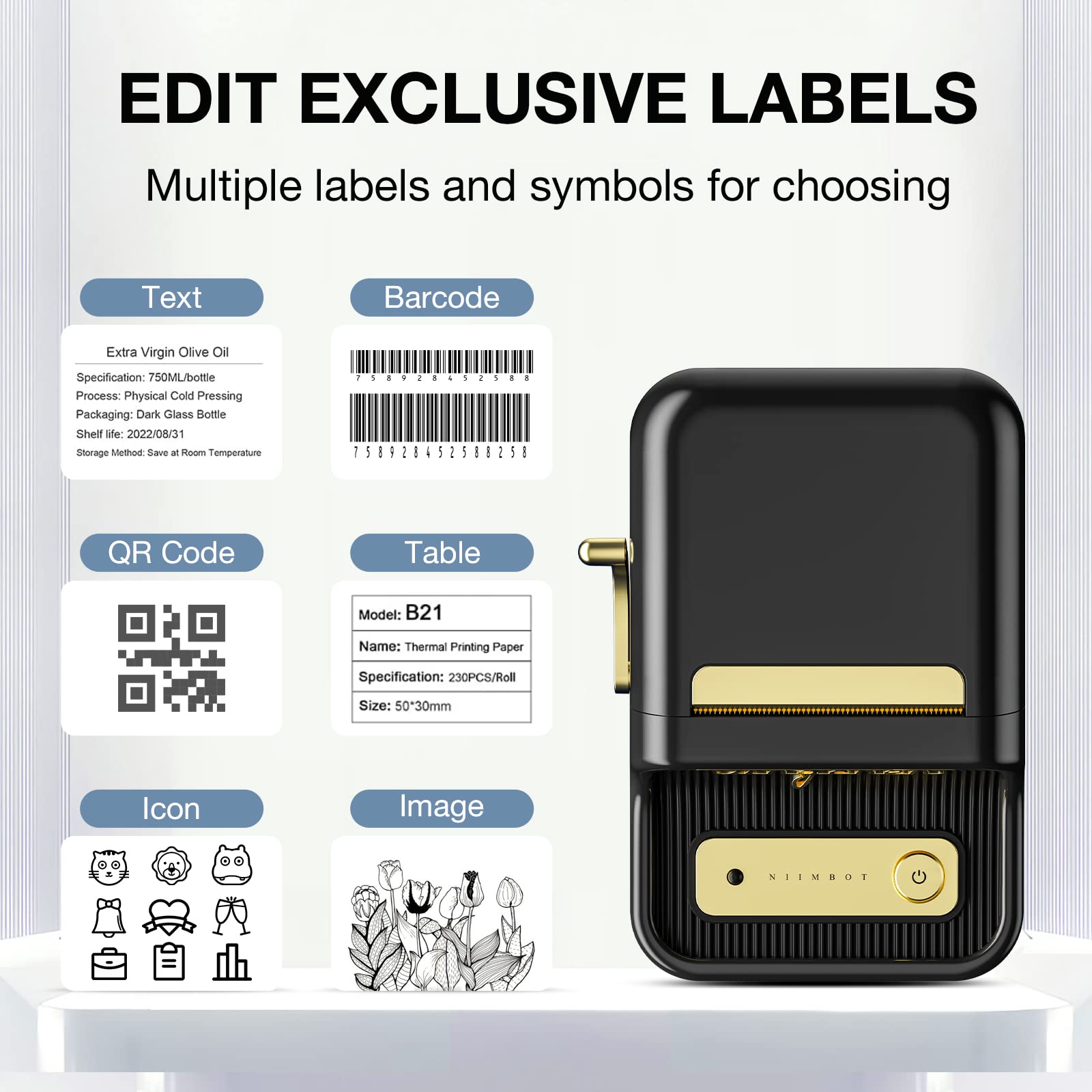 NB109 - NIIMBOT - B21 - DRAAGBARE TERMIESE ETIKET BLUETOOTH-DRUKKER INSLUITEND GRATIS ETIKET (50*30MM - WIT)