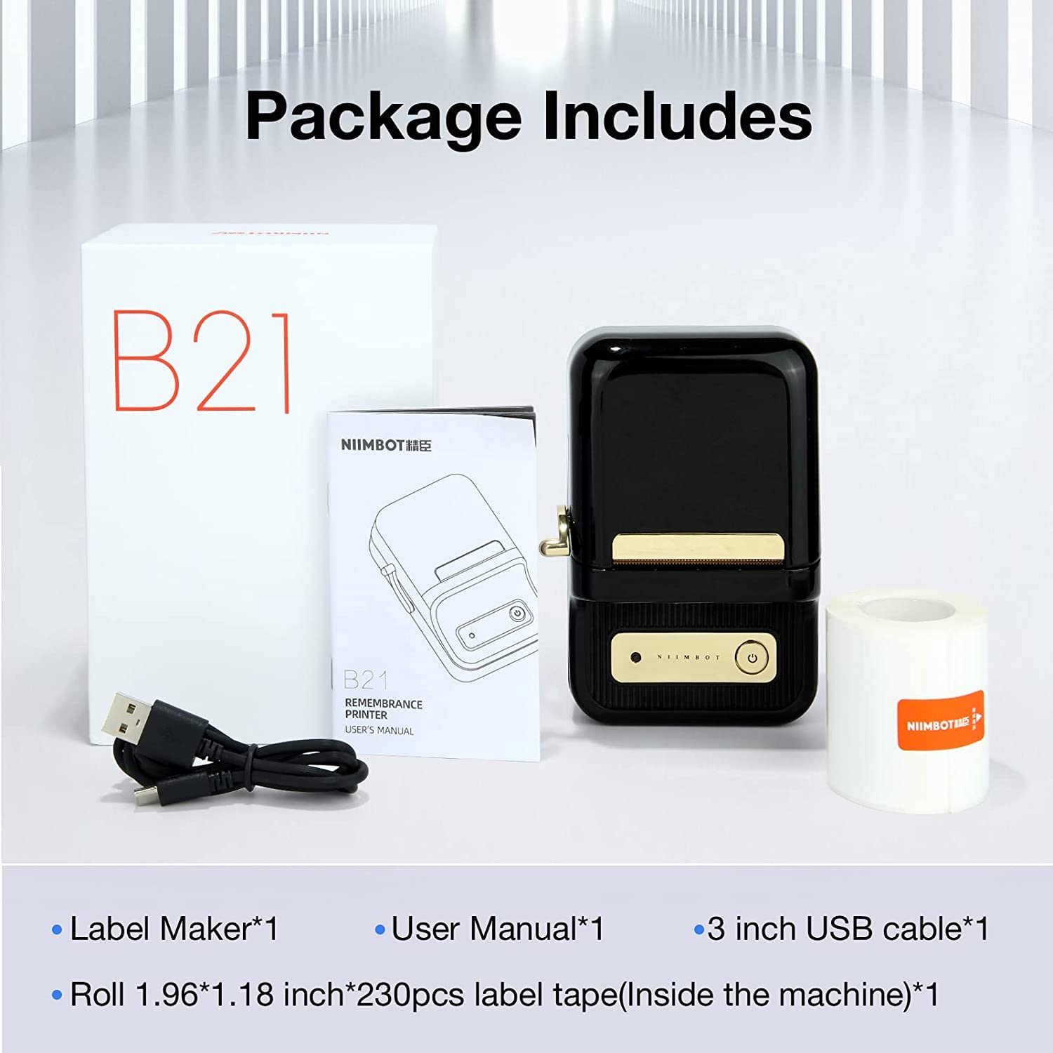 NB109 - NIIMBOT - B21 - DRAAGBARE TERMIESE ETIKET BLUETOOTH-DRUKKER INSLUITEND GRATIS ETIKET (50*30MM - WIT)