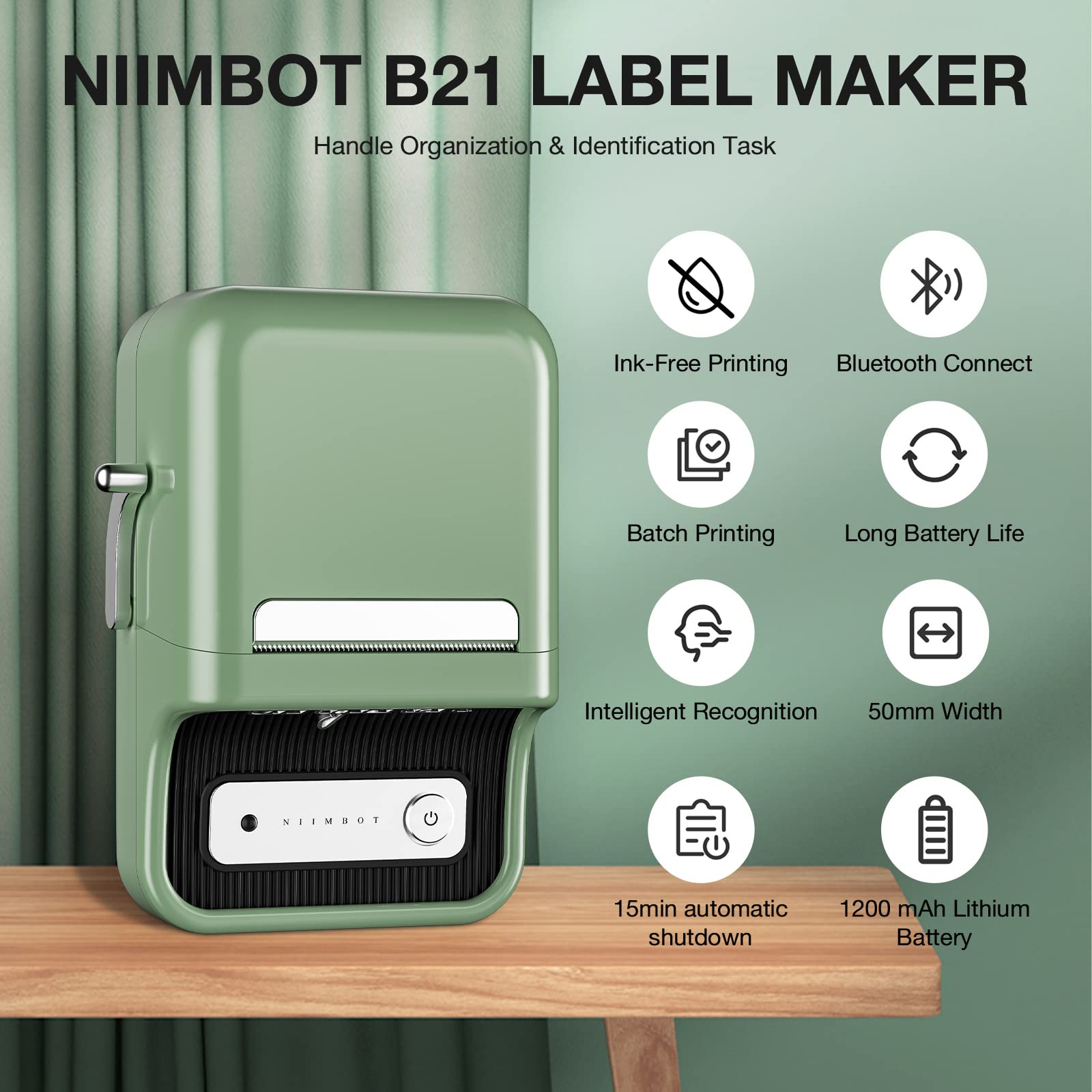 NB109 - NIIMBOT - B21 - DRAAGBARE TERMIESE ETIKET BLUETOOTH-DRUKKER INSLUITEND GRATIS ETIKET (50*30MM - WIT)