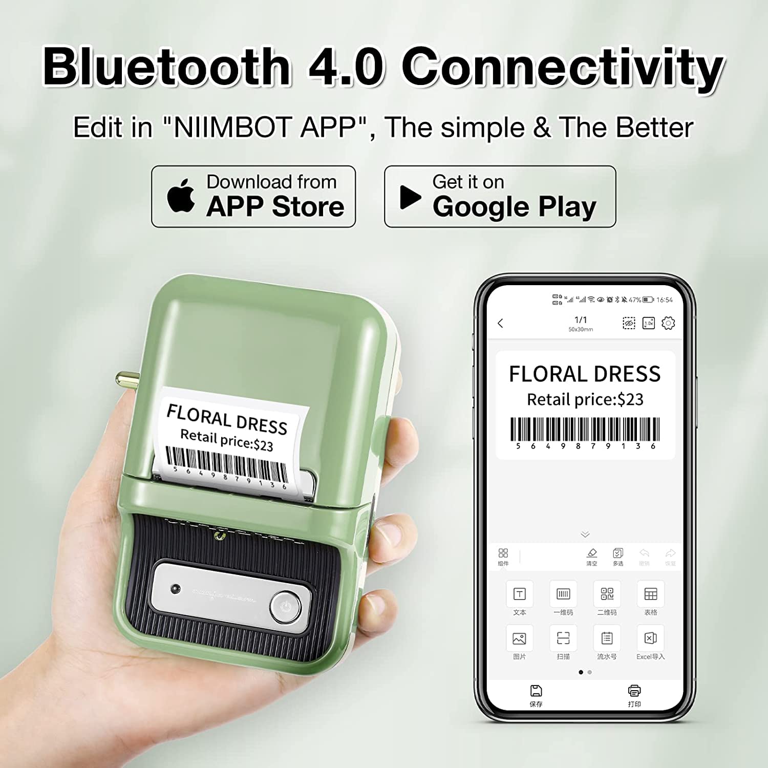 NB109 - NIIMBOT - B21 - DRAAGBARE TERMIESE ETIKET BLUETOOTH-DRUKKER INSLUITEND GRATIS ETIKET (50*30MM - WIT)