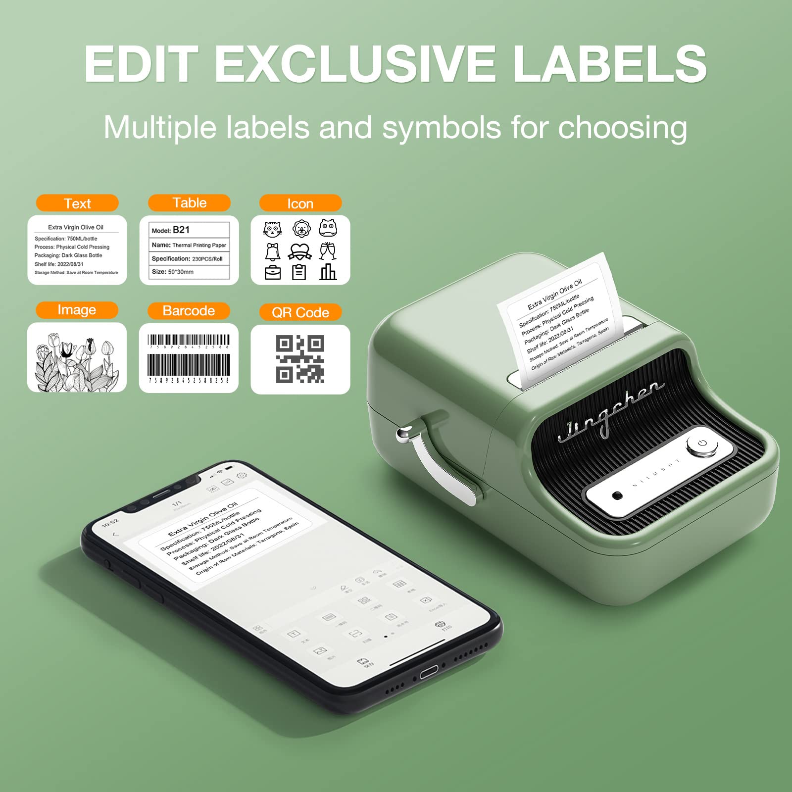 NB109 - NIIMBOT - B21 - DRAAGBARE TERMIESE ETIKET BLUETOOTH-DRUKKER INSLUITEND GRATIS ETIKET (50*30MM - WIT)
