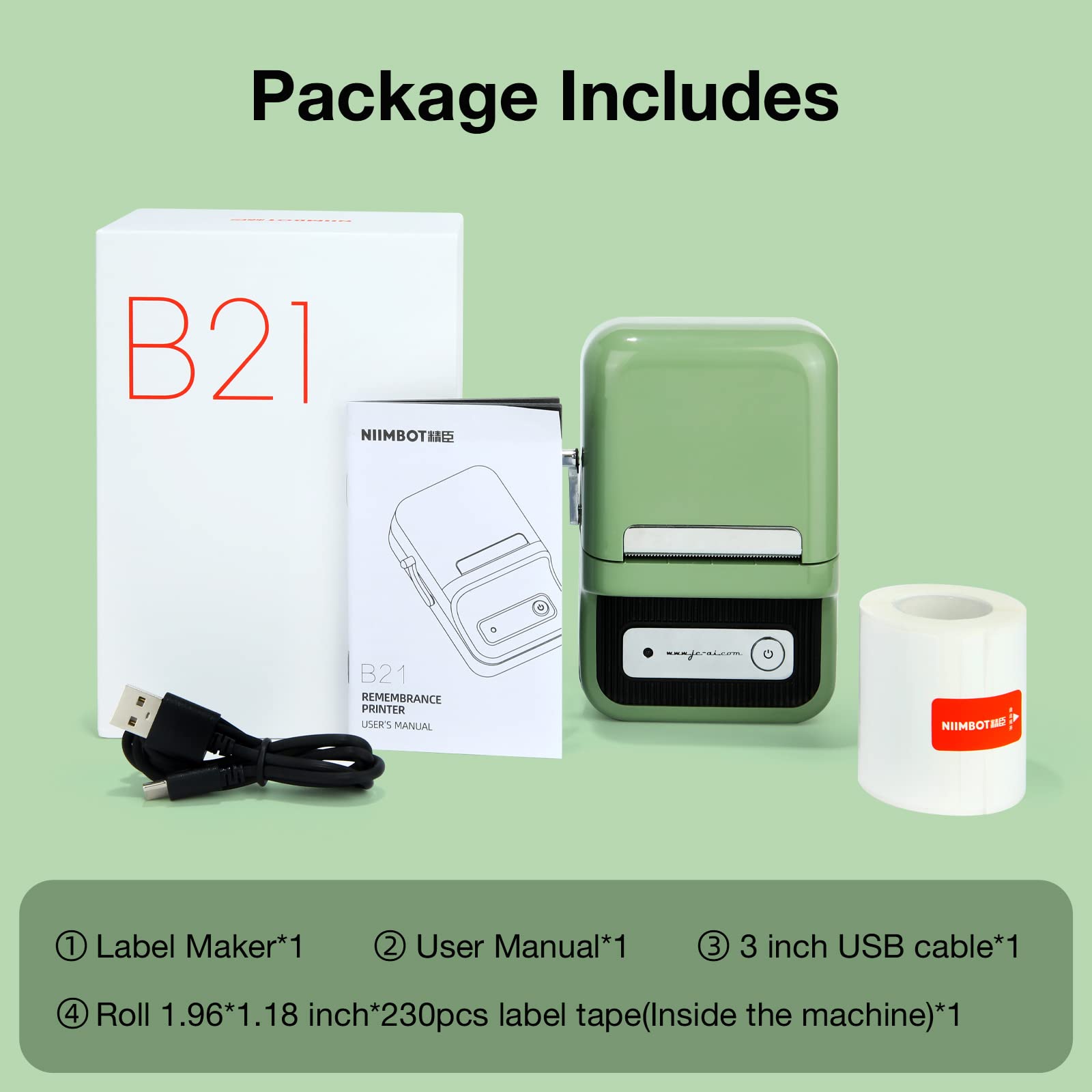 NB109 - NIIMBOT - B21 - DRAAGBARE TERMIESE ETIKET BLUETOOTH-DRUKKER INSLUITEND GRATIS ETIKET (50*30MM - WIT)