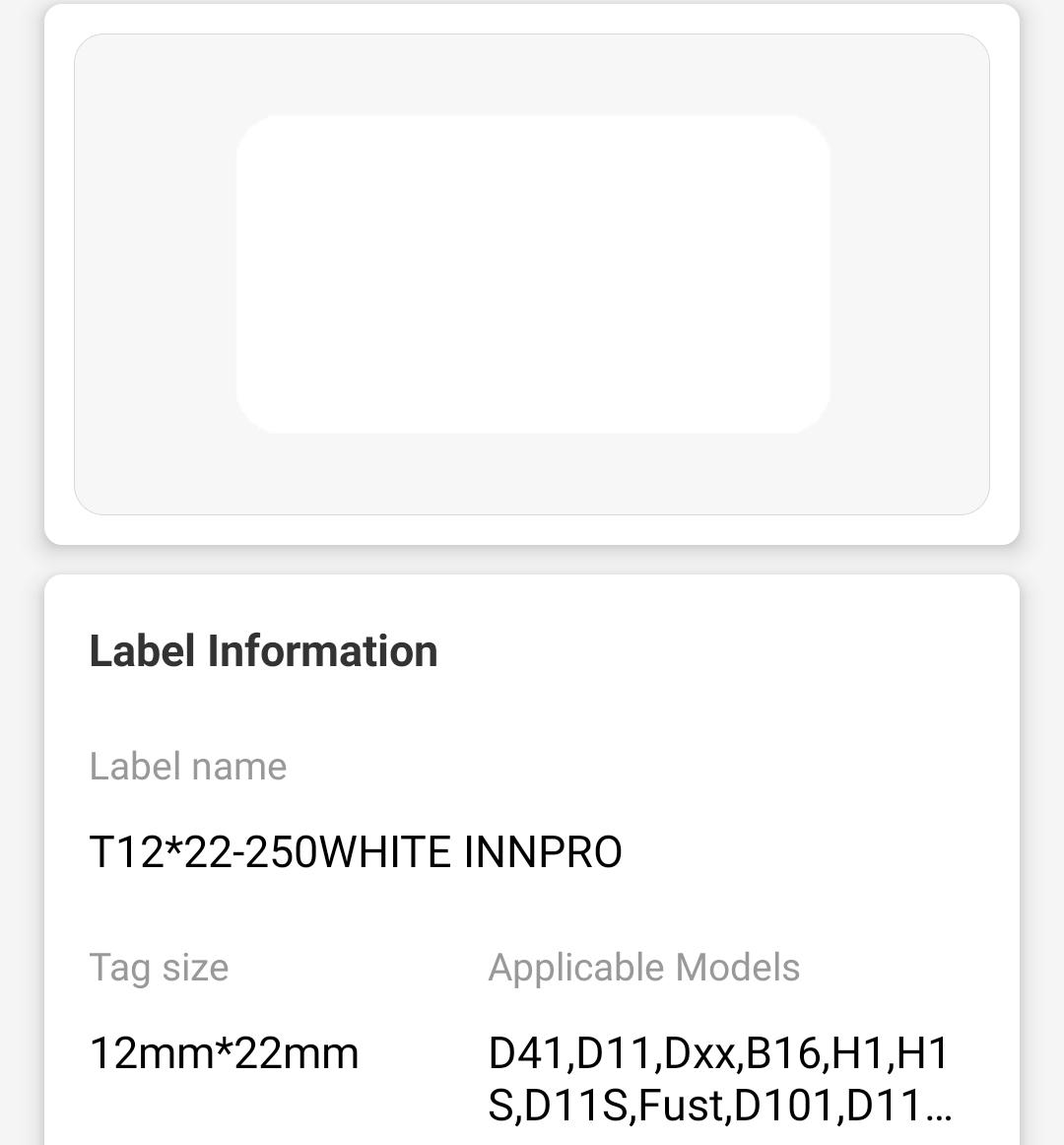 NB101 - NIIMBOT - D11 / D101 / D110 / H1S - T12X22MM - 260 LABELS PER ROLL - WHITE