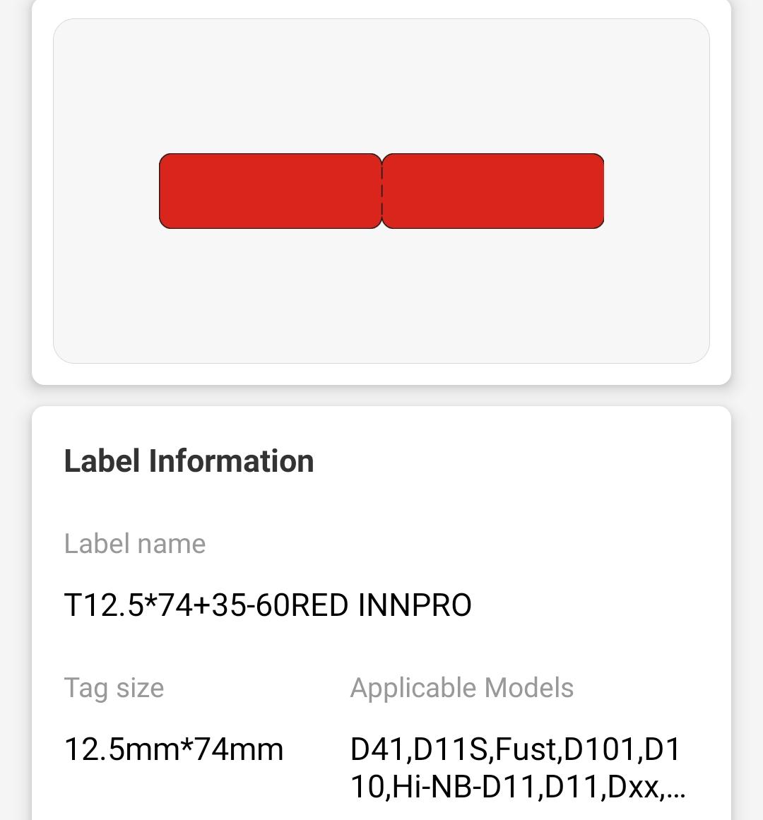 NB141 - NIIMBOT - D11 / D101 / D110 - RXL 12.5*109MM - 65 ETIKETTE PER ROL - ROOI KABEL