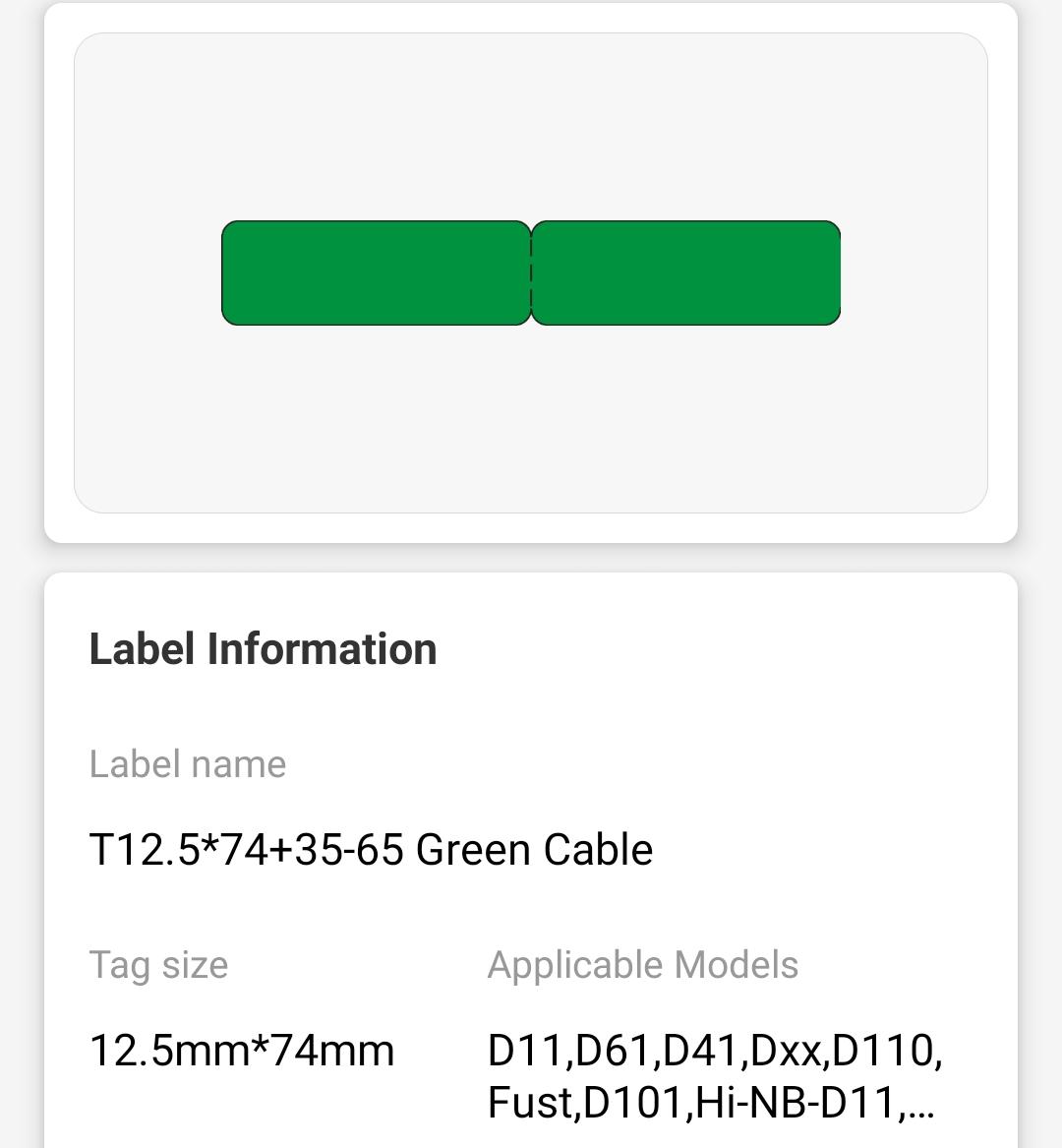NB142 - NIIMBOT - D11 / D101 / D110 - RXL 12.5*109MM - 65 ETIKETTE PER ROL - GROEN KABEL