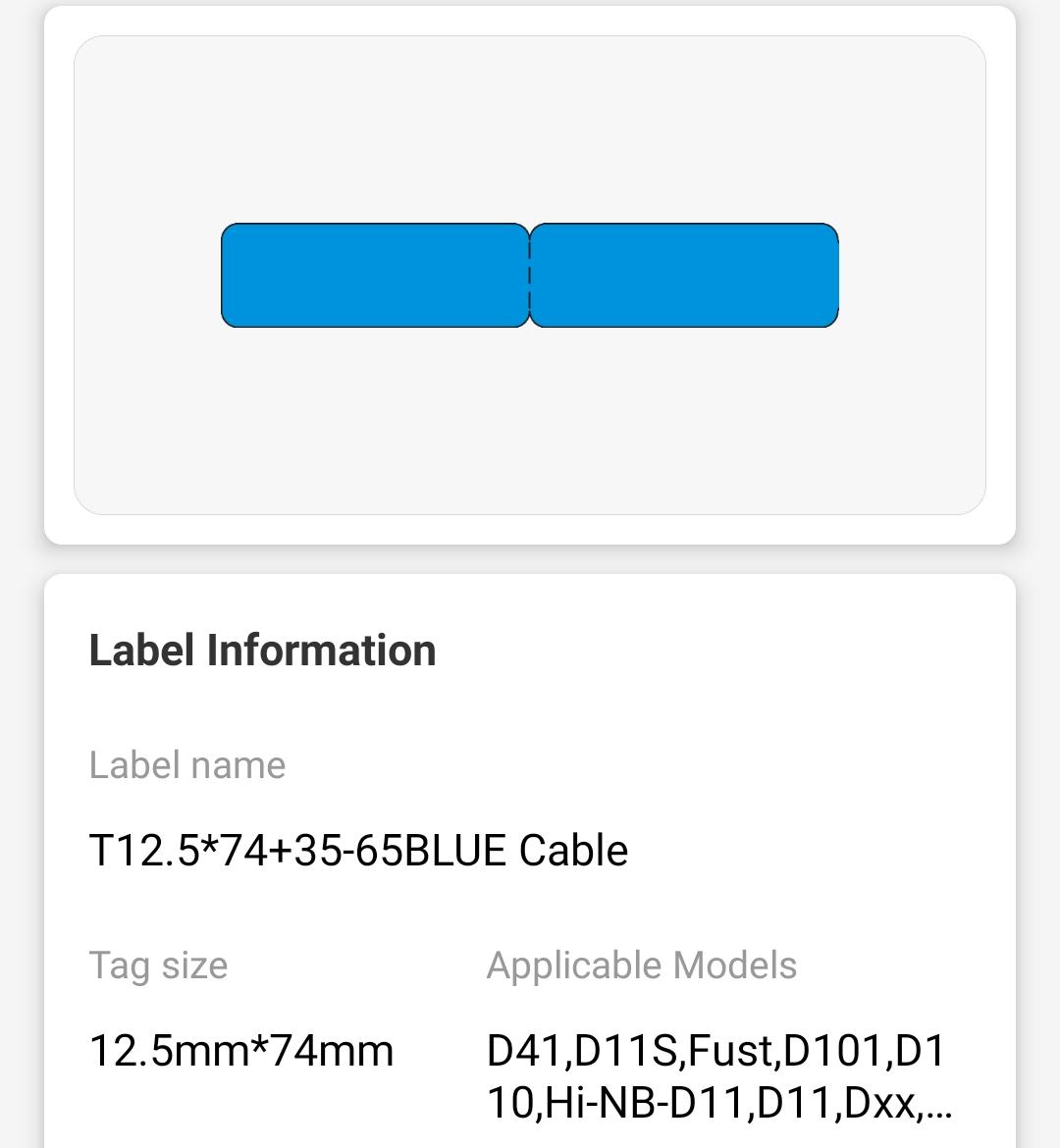 NB143 - NIIMBOT - D11 / D101 / D110 - RXL 12.5*109MM - 65 ETIKETTE PER ROL - BLOU KABEL
