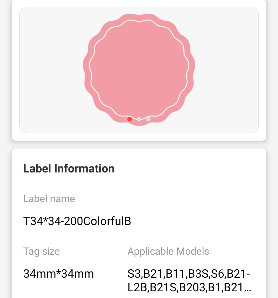 NB233 - NIIMBOT - B1 / B21 / B3S / B4 - T34X34MM - 200 WAVY ROUND THERMAL LABELS - PINK, YELLOW AND BLUE