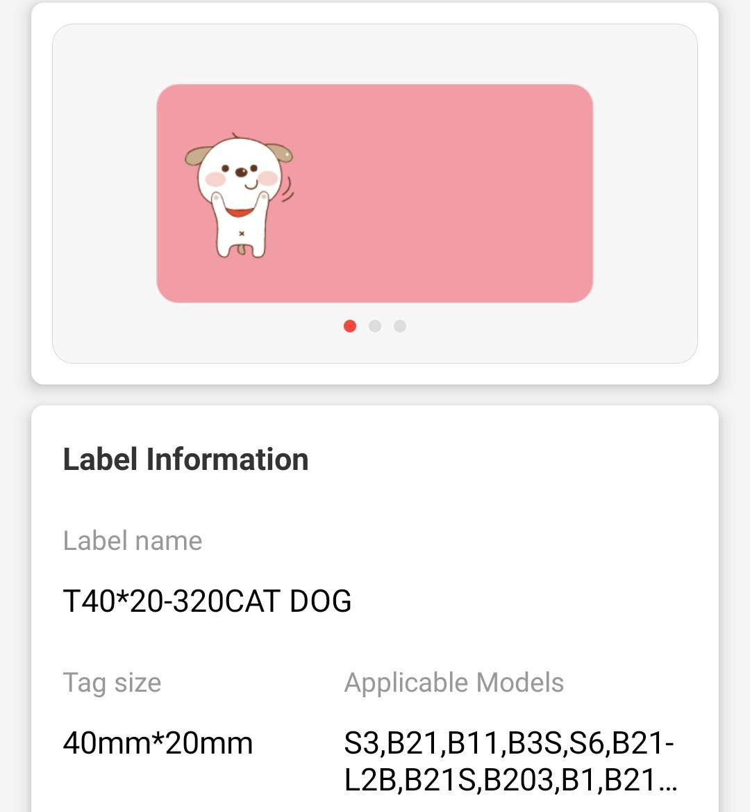NB243 - NIIMBOT - B1 / B21 / B3S - 40X20MM - 320 PINK AND ORANGE THERMAL LABELS - CAT AND DOG DESIGN