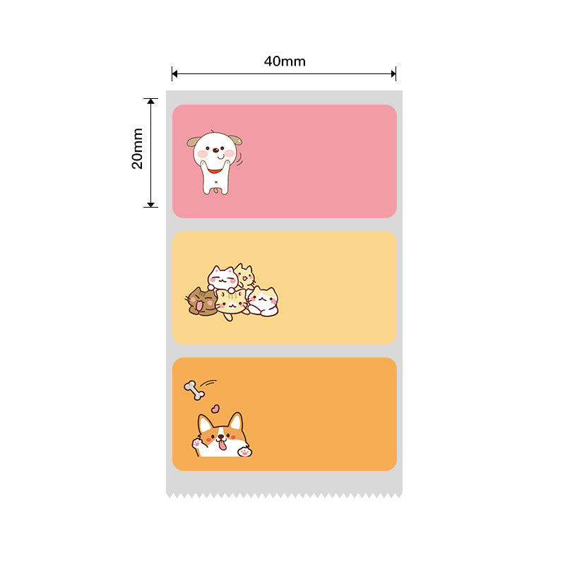 NB243 - NIIMBOT - B1 / B21 / B3S - 40X20MM - 320 PINK AND ORANGE THERMAL LABELS - CAT AND DOG DESIGN
