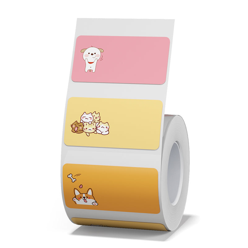NB243 - NIIMBOT - B1 / B21 / B3S - 40X20MM - 320 PINK AND ORANGE THERMAL LABELS - CAT AND DOG DESIGN