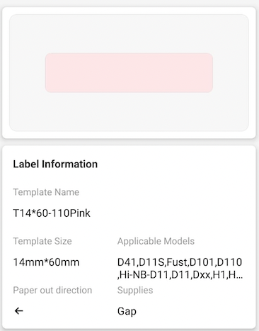 NB309 - NIIMBOT - D11 / D101 / D110 / H1S - 14X60MM - 110 PINK LABELS