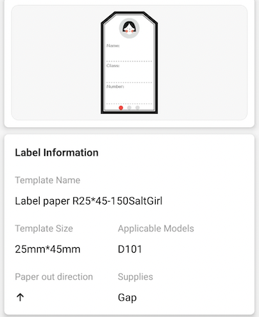 NB365 - NIIMBOT - D101 ONLY - 25X45MM - 150 YOUNG GIRL LABELS