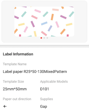 NB368 - NIIMBOT - D101 ONLY - 25X50MM - 130 MIXED PATTERN LABELS