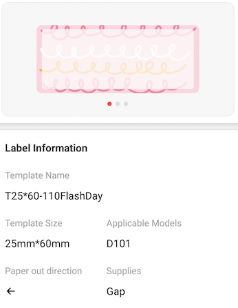 NB376 - NIIMBOT - D101 ONLY - 25X60MM - 110 FLASH DAY LABELS