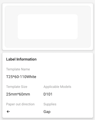 NB377 - NIIMBOT - D101 ONLY - 25X60MM - 110 WHITE LABELS