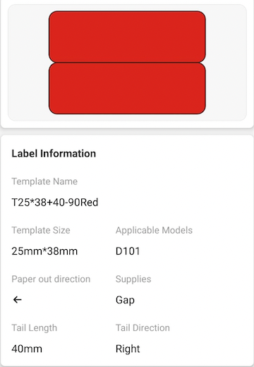 NB379 - NIIMBOT - D101 ONLY - R25X78MM - 90 LABELS PER ROLL - CABLE - RED