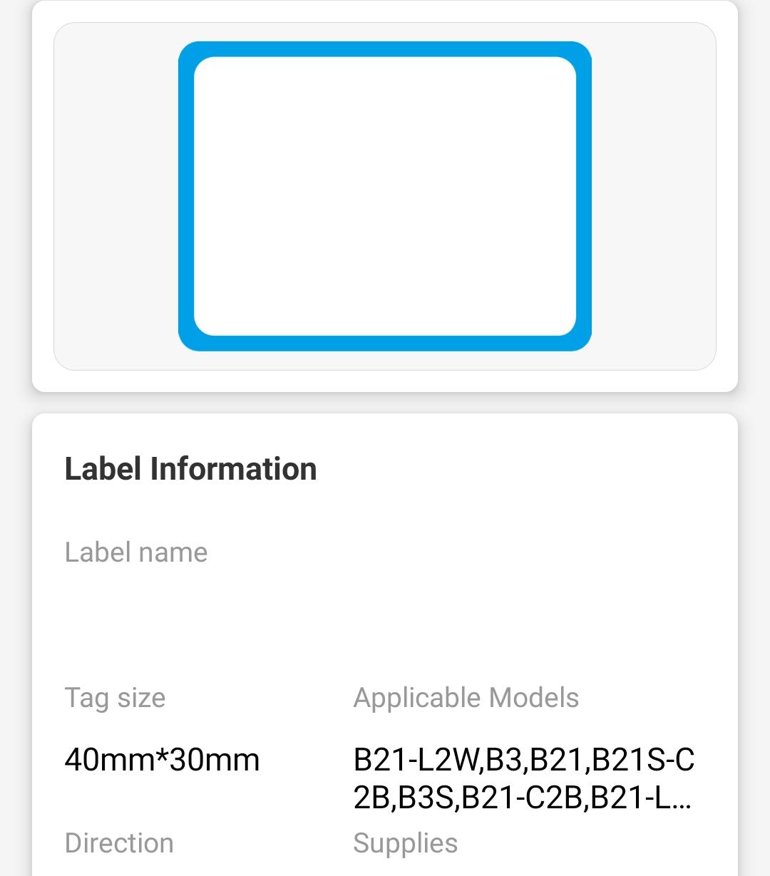 NB445 - NIIMBOT - B1 / B21 / B3S / B4 - 40X30MM - 230 BLUE FRAME LABELS