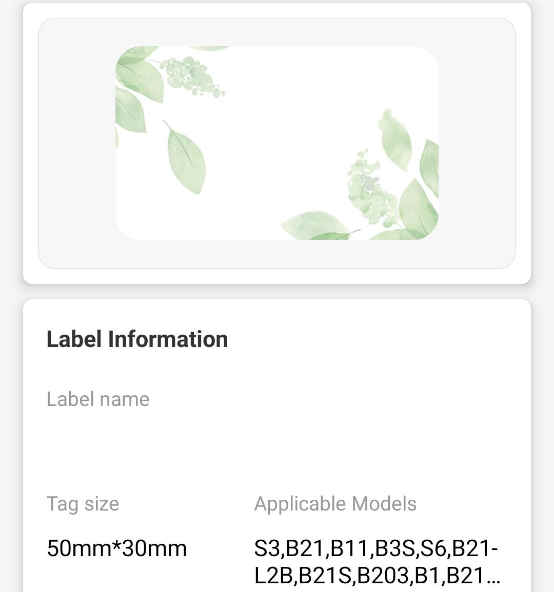 NB460 - NIIMBOT - B1 / B21 / B3S - T50X30MM - 230 THERMAL LABELS - GREEN LEAF DESIGN