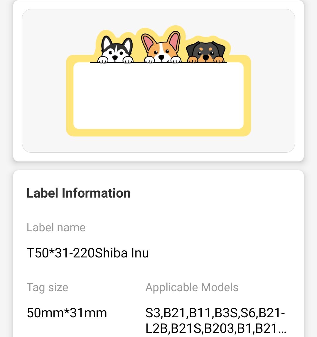 NB461 - NIIMBOT - B1 / B21 / B3S - 50X31MM - 220 THERMAL LABELS - DOG DESIGN