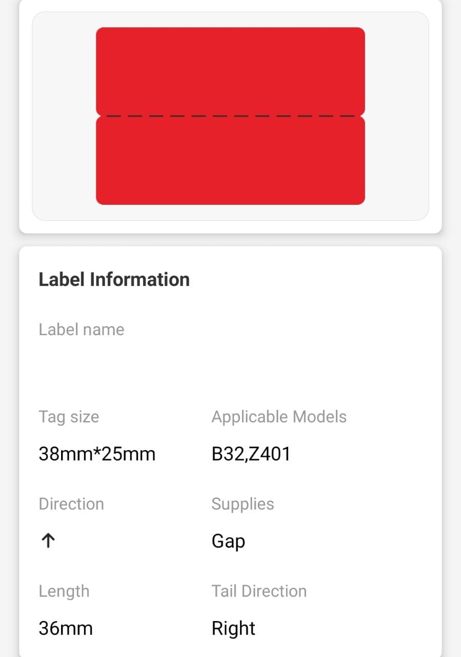 NB485 - NIIMBOT - M3 ONLY - 450 THERMAL TRANSFER LABELS - P38X25+36MM - CABLE - RED