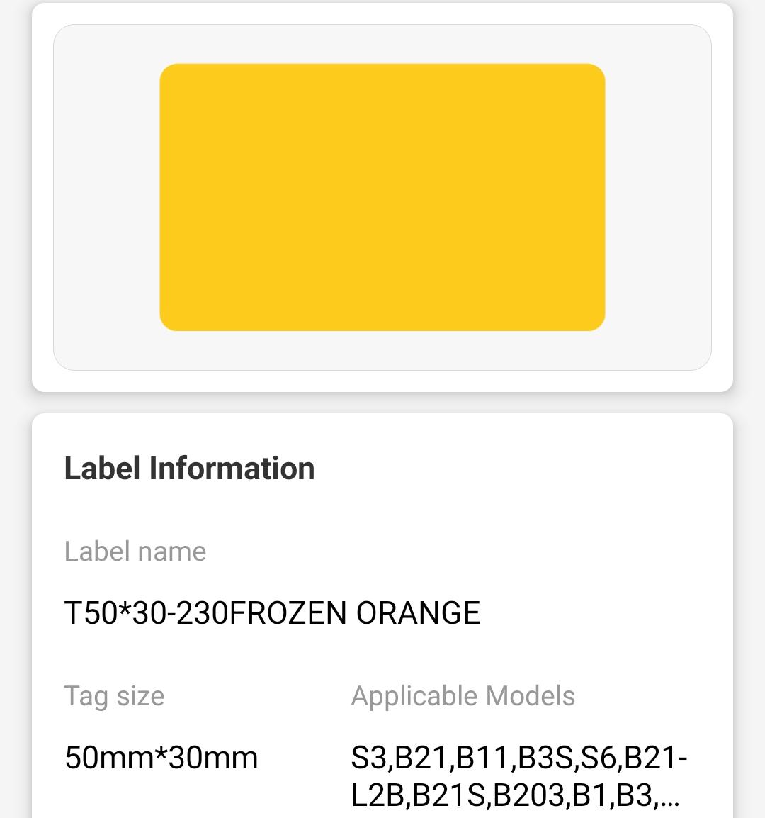 NB494 - NIIMBOT - B1 / B21 / B3S / B4 - T50X30MM - 230 THERMAL LABELS - FROZEN ORANGE