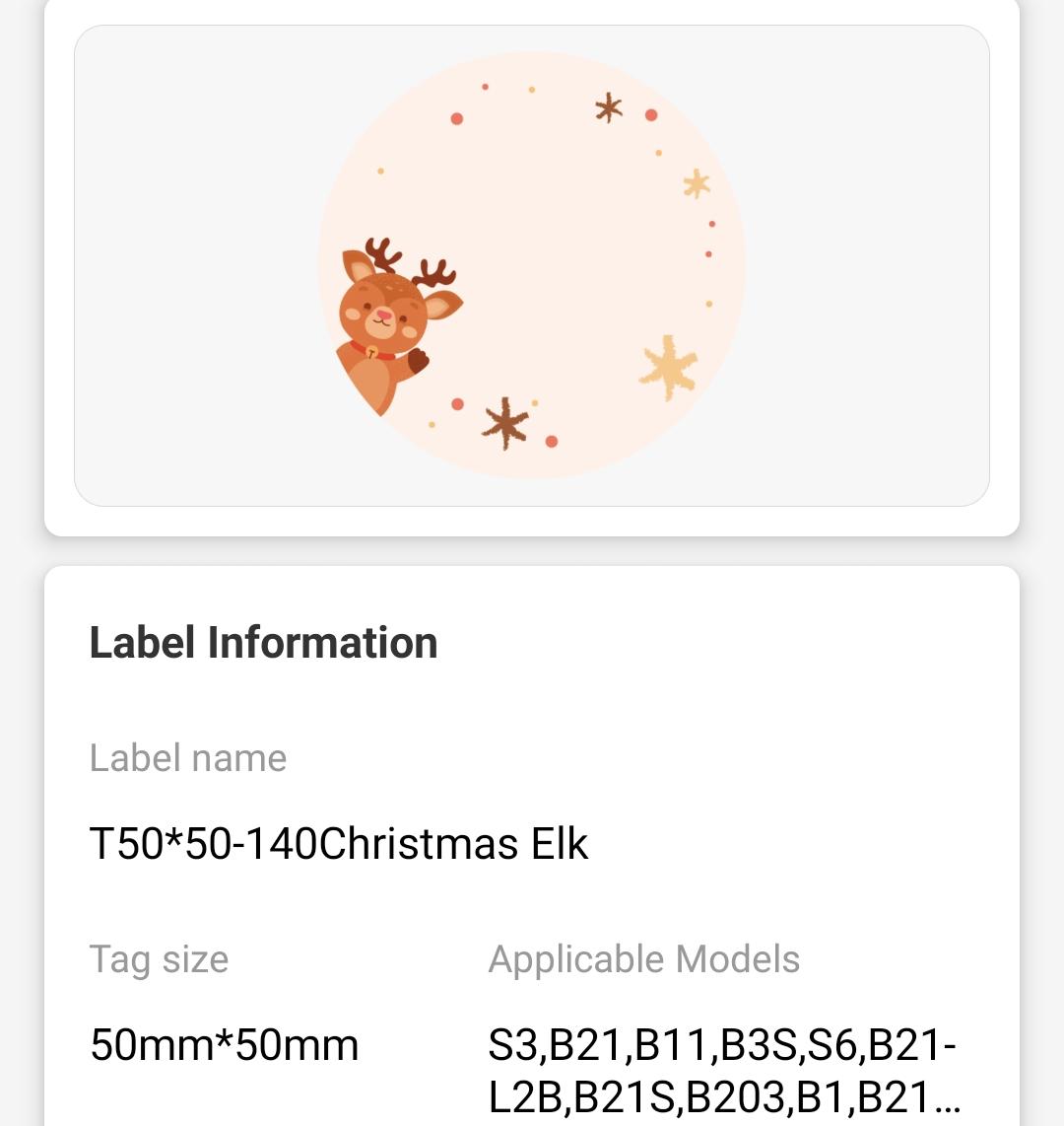 NB500 - NIIMBOT - B1 / B21 / B3S - 50X50MM - 140 LABELS PER ROLL - CHRISTMAS ELK