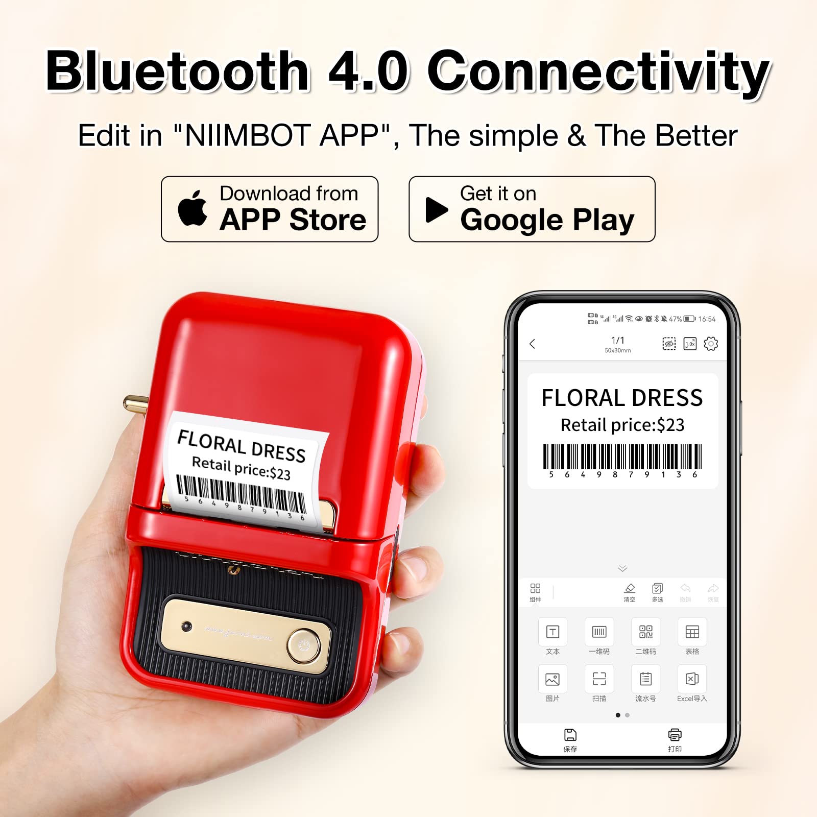 NB109 - NIIMBOT - B21 - DRAAGBARE TERMIESE ETIKET BLUETOOTH-DRUKKER INSLUITEND GRATIS ETIKET (50*30MM - WIT)