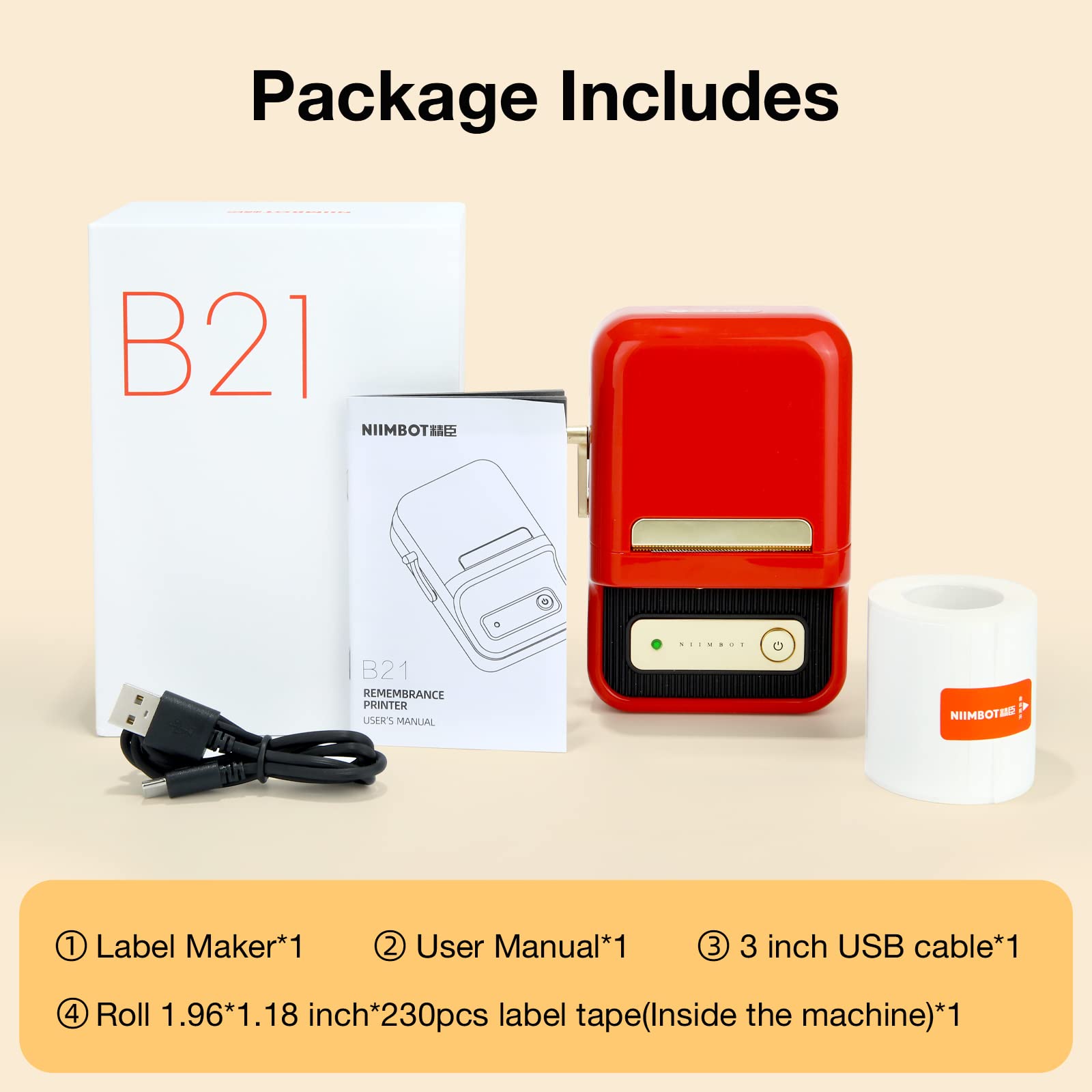 NB109 - NIIMBOT - B21 - DRAAGBARE TERMIESE ETIKET BLUETOOTH-DRUKKER INSLUITEND GRATIS ETIKET (50*30MM - WIT)