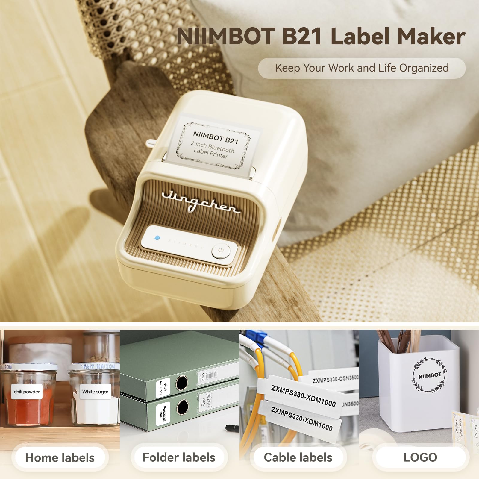 NB109 - NIIMBOT - B21 - DRAAGBARE TERMIESE ETIKET BLUETOOTH-DRUKKER INSLUITEND GRATIS ETIKET (50*30MM - WIT)