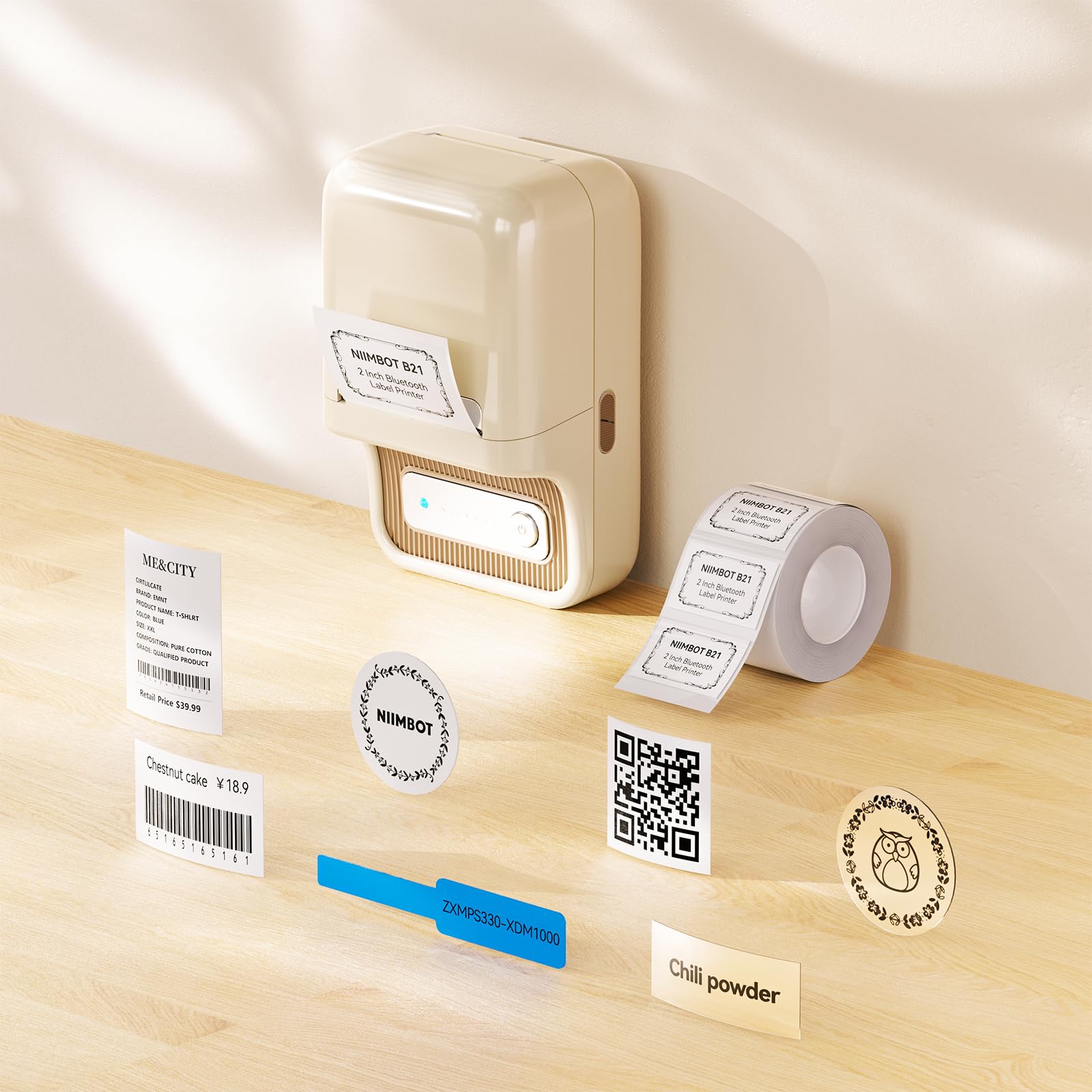 NB109 - NIIMBOT - B21 - DRAAGBARE TERMIESE ETIKET BLUETOOTH-DRUKKER INSLUITEND GRATIS ETIKET (50*30MM - WIT)