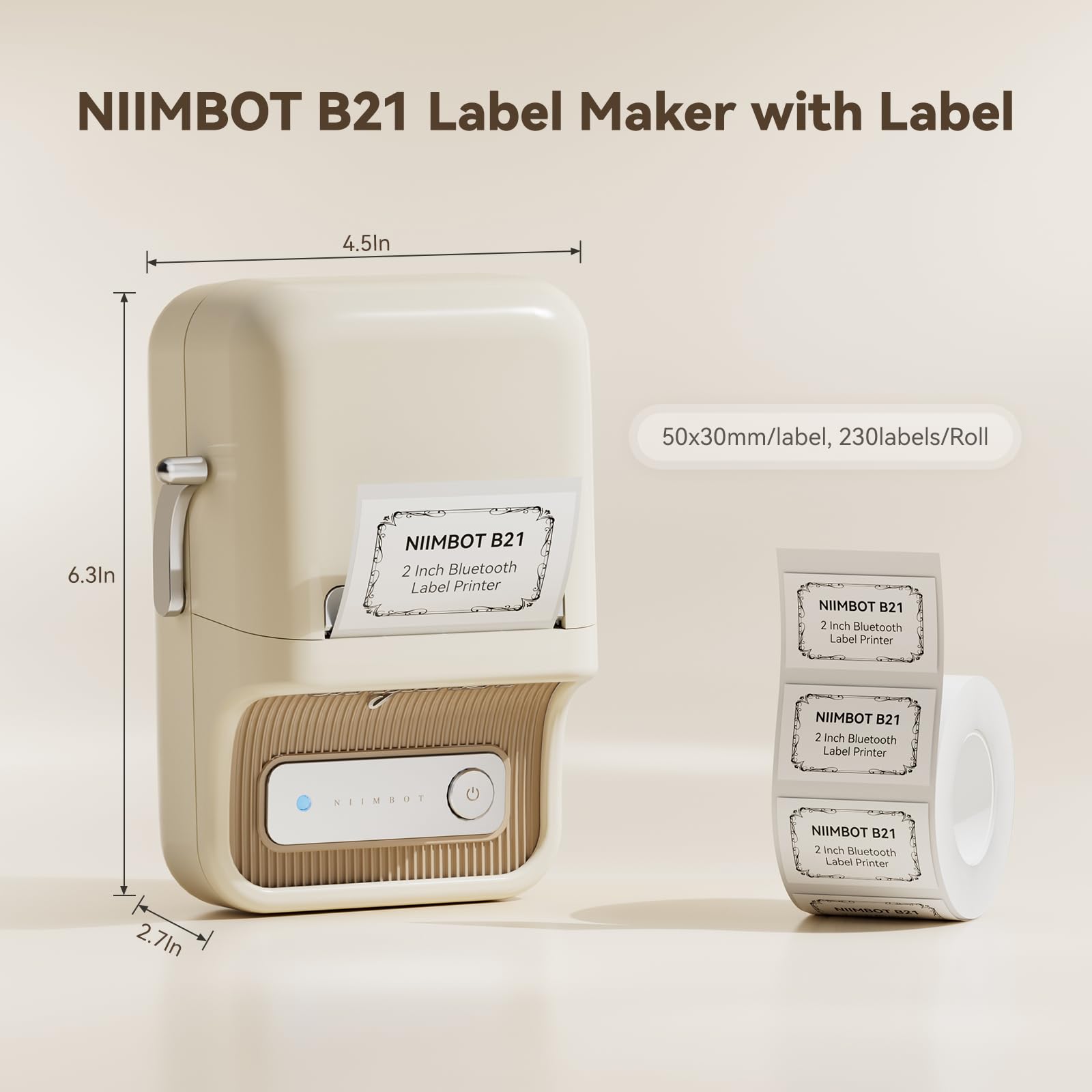 NB109 - NIIMBOT - B21 - DRAAGBARE TERMIESE ETIKET BLUETOOTH-DRUKKER INSLUITEND GRATIS ETIKET (50*30MM - WIT)