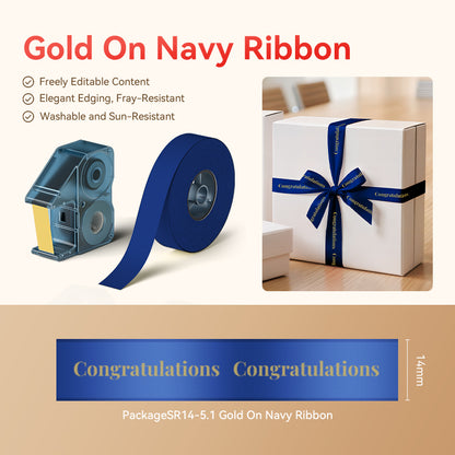 NB716 - NIIMBOT - N1 - SATIN RIBBON SET PACKAGE - SR14MM-5.1M - GOLD ON NAVY