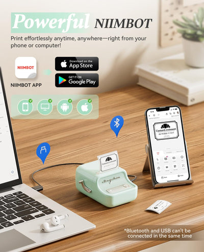 NB109 - NIIMBOT - B21 - PORTABLE THERMAL LABEL BLUETOOTH PRINTER INCLUDING FREE LABEL (50*30MM - WHITE)