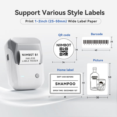 NB493 - NIIMBOT - B1 - PORTABLE THERMAL LABEL BLUETOOTH PRINTER INCL FREE WHITE LABEL (50X30MM)