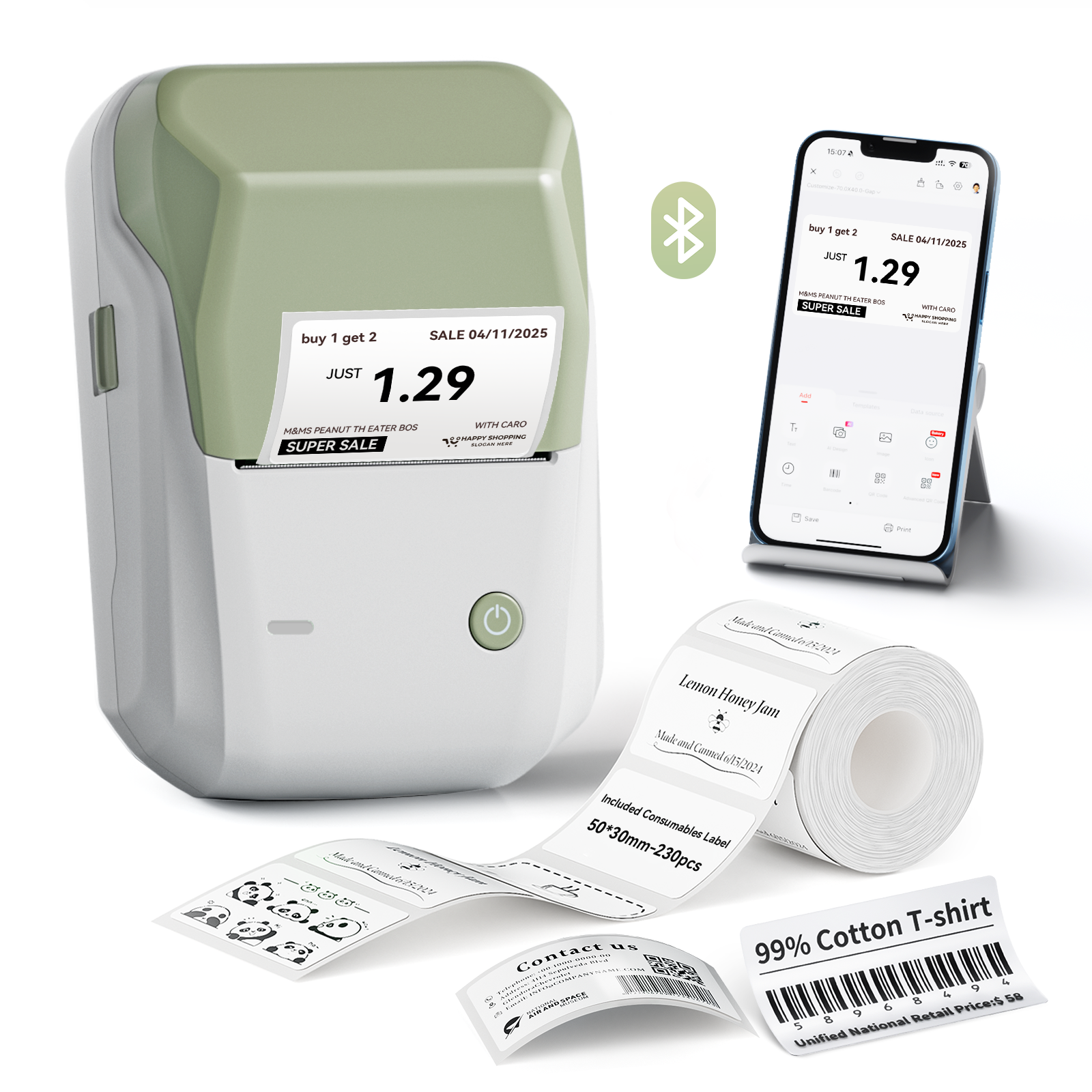 NB493 - NIIMBOT - B1 - DRAAGBARE TERMIESE ETIKET BLUETOOTH-DRUKKER INSLUITEND GRATIS ETIKET (50*30MM - WIT)
