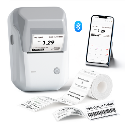 NB493 - NIIMBOT - B1 - DRAAGBARE TERMIESE ETIKET BLUETOOTH-DRUKKER INSLUITEND GRATIS ETIKET (50*30MM - WIT)