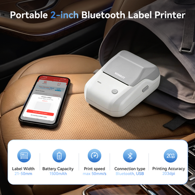 NB493 - NIIMBOT - B1 - DRAAGBARE TERMIESE ETIKET BLUETOOTH-DRUKKER INSLUITEND GRATIS ETIKET (50*30MM - WIT)