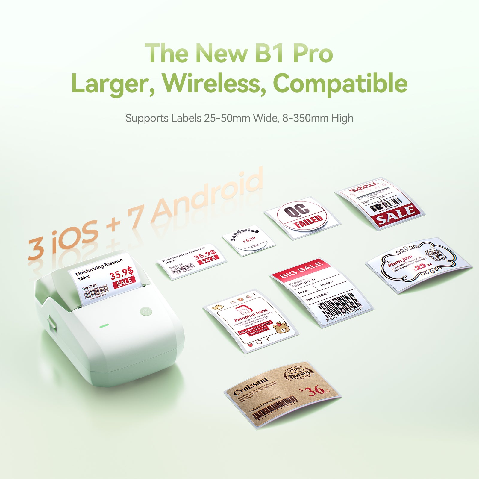 NB806 - NIIMBOT - B1_PRO - 300DPI - PORTABLE THERMAL LABEL PRINTER INCL FREE LABEL ROLL (50X30MM)