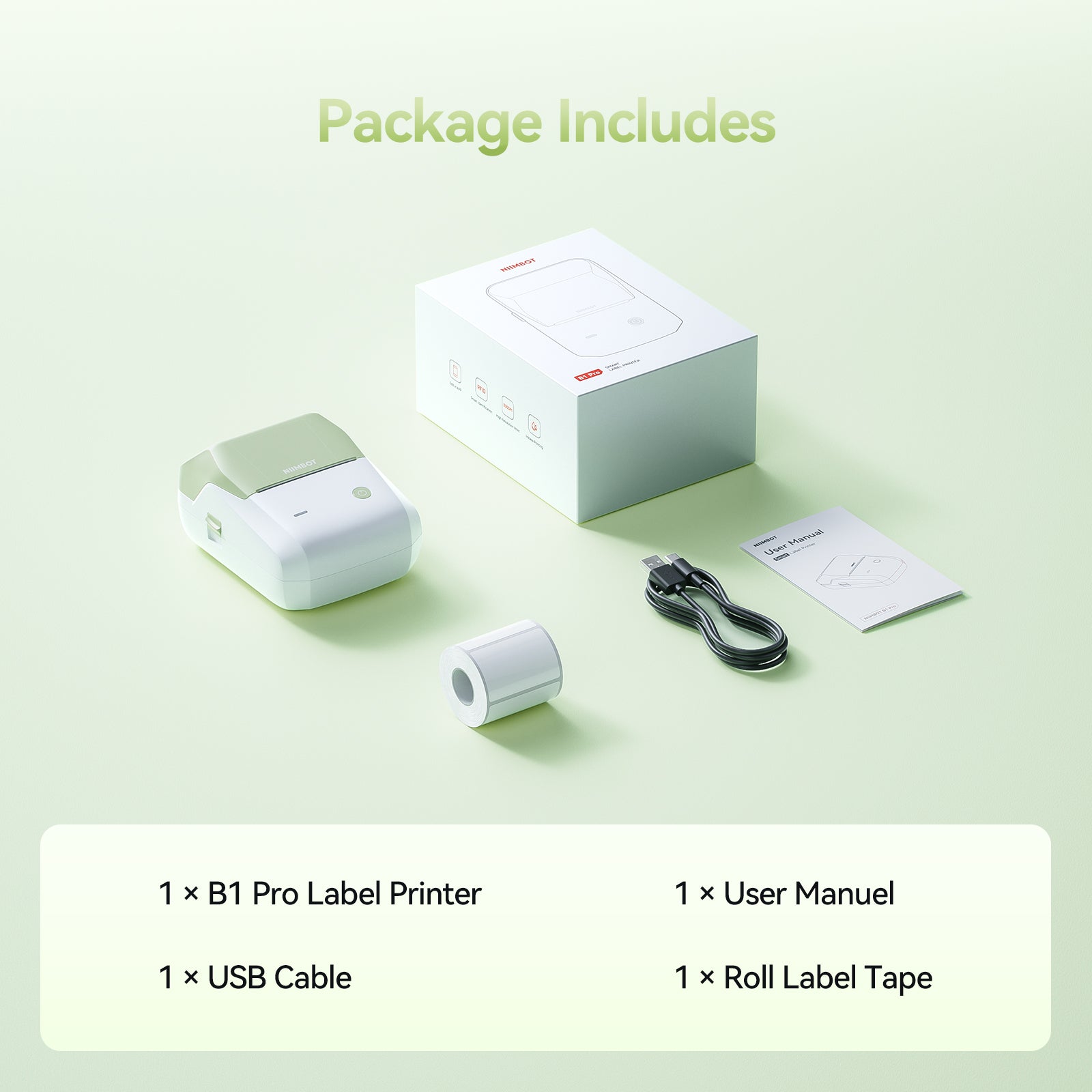 NB806 - NIIMBOT - B1_PRO - 300DPI - PORTABLE THERMAL LABEL PRINTER INCL FREE LABEL ROLL (50X30MM)