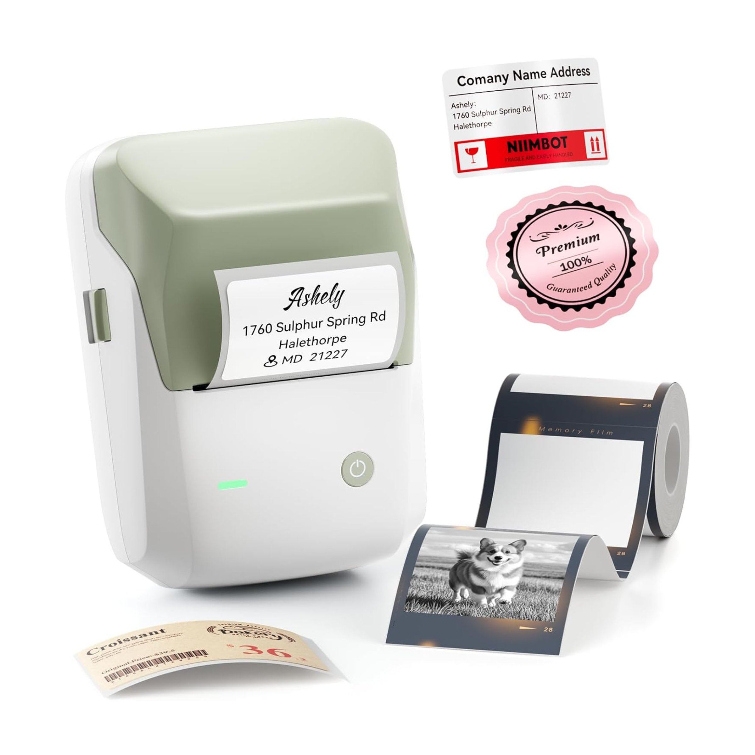 NB806 - NIIMBOT - B1_PRO - 300DPI - PORTABLE THERMAL LABEL PRINTER INCL FREE LABEL - AI GREEN