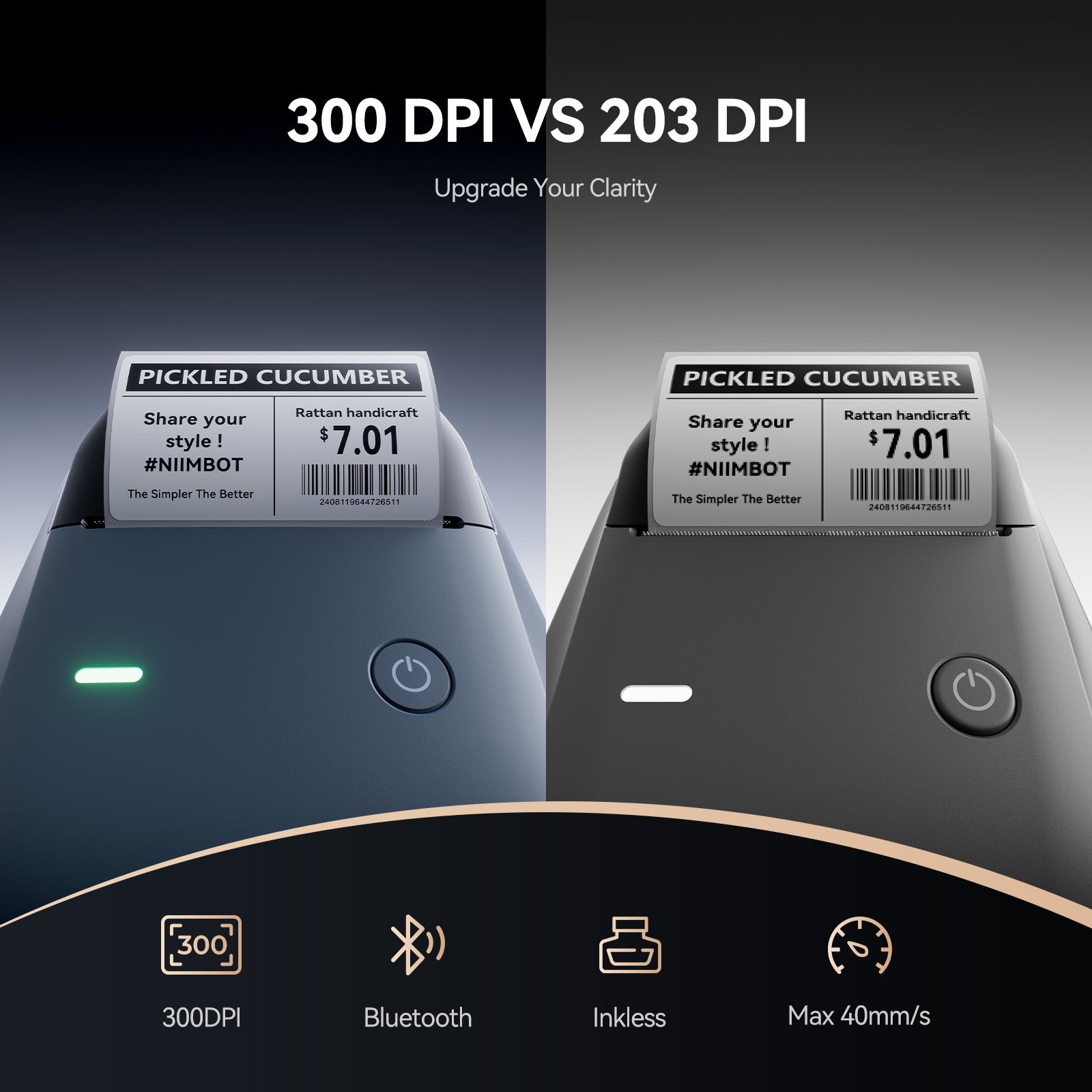 NB806 - NIIMBOT - B1_PRO - 300DPI - PORTABLE THERMAL LABEL PRINTER INCL FREE LABEL ROLL (50X30MM)