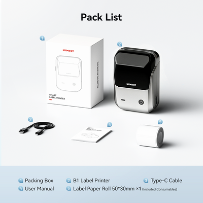 NB493 - NIIMBOT - B1 - DRAAGBARE TERMIESE ETIKET BLUETOOTH-DRUKKER INSLUITEND GRATIS ETIKET (50*30MM - WIT)