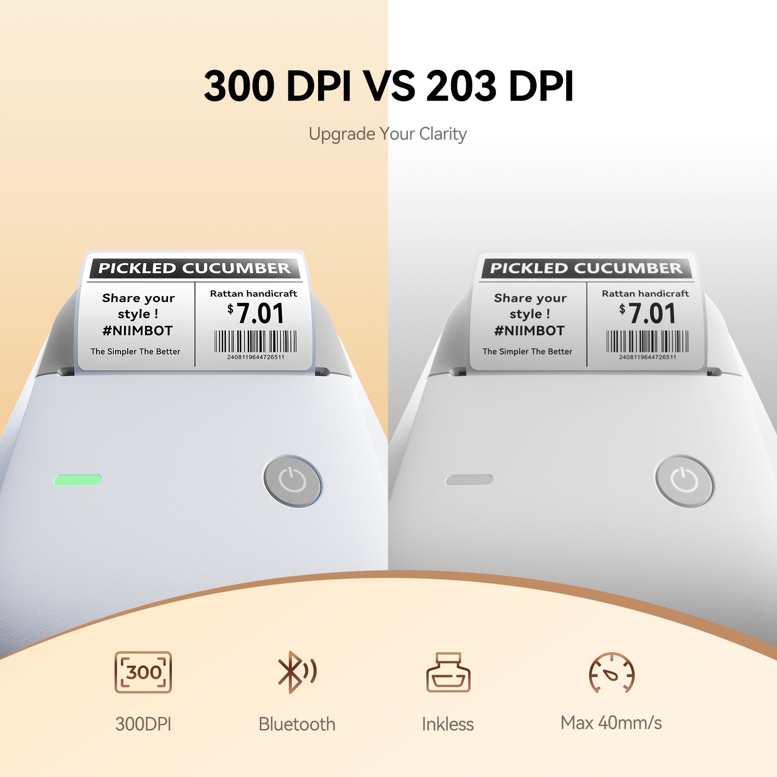 NB806 - NIIMBOT - B1_PRO - 300DPI - PORTABLE THERMAL LABEL PRINTER INCL FREE LABEL ROLL (50X30MM)