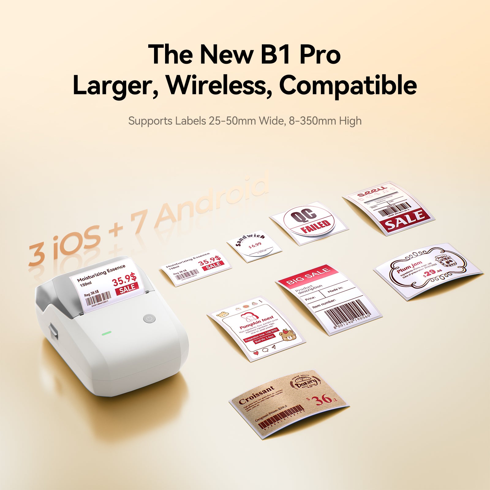 NB806 - NIIMBOT - B1_PRO - 300DPI - PORTABLE THERMAL LABEL PRINTER INCL FREE LABEL ROLL (50X30MM)