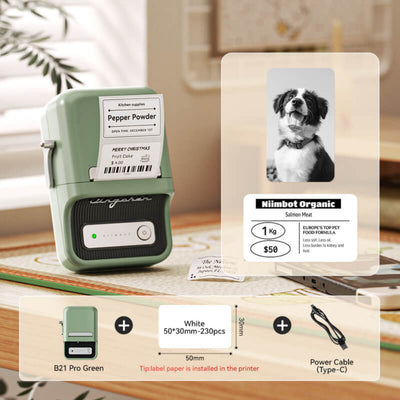 NB607 - NIIMBOT - B21_PRO - 300DPI - PORTABLE THERMAL LABEL BLUETOOTH PRINTER INCL FREE LABEL ROLL (50X30MM)